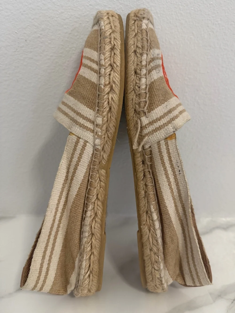 Tory Burch Espadille flat cream and orange logo size 9